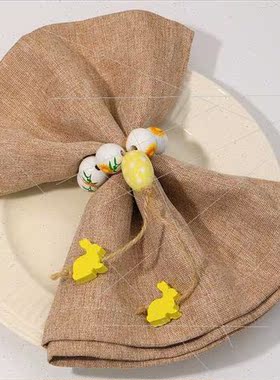 Wooden Bead Sunflower Napkin Ring HKnted Twine Tassel Rabb N