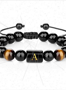 26 letters alphabet tiger eye stone bracelet 10MM imation ob