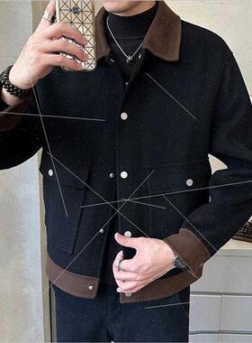 Autumn winter new wool jacket men lapel splicing color colli