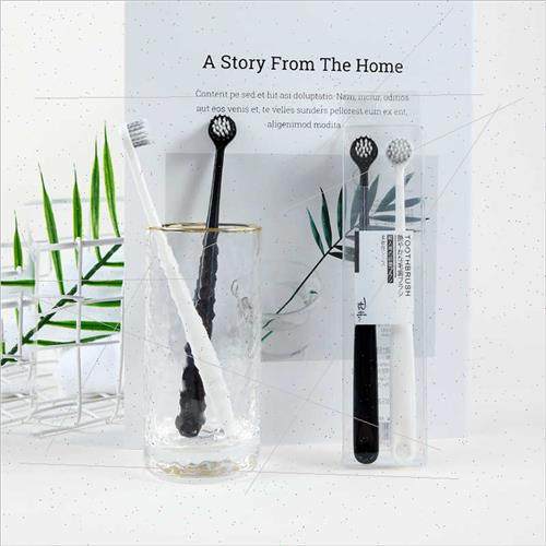 Thai Spiral Hair Couple Toothbrush 2pcs Black & Whe Round He - 图2