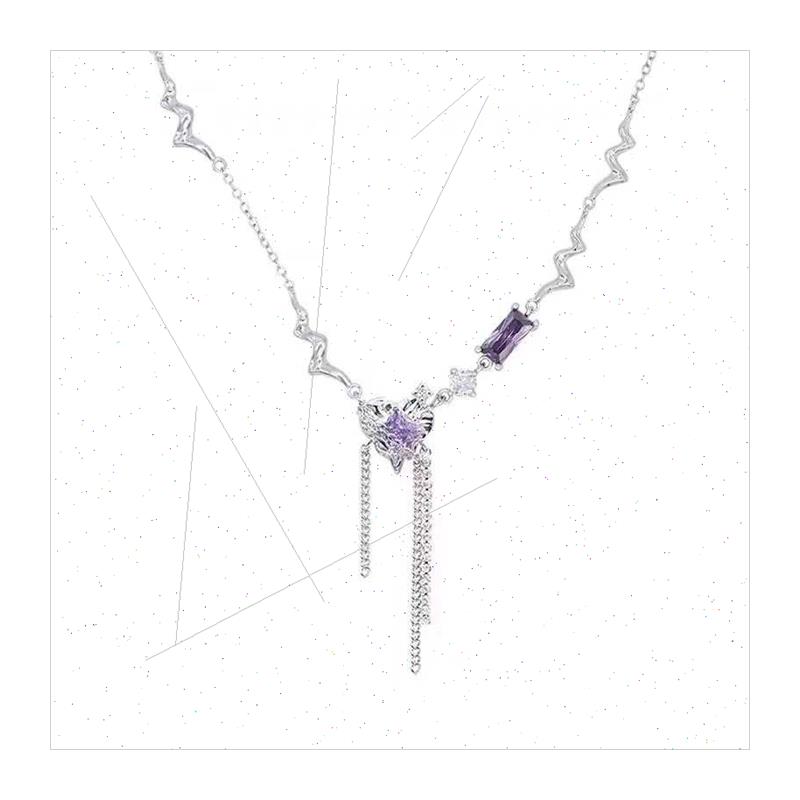 insy2k purple zirconia ruffled metal heart chain necklace sw - 图3