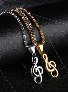 Music Symbol Featured Small s Necklace Tanium Steel Men Hip