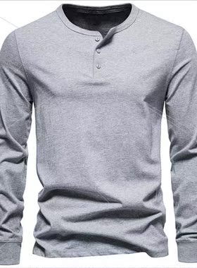 Autumn new men Henry collar casual long-sleeved T-shirt soli