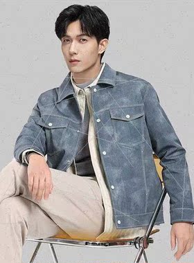 Casual workwear light luxury lapel down jacket denim down ja
