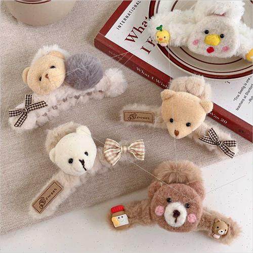 Autumn winter plush bear scratch clip shark clip hair grip c - 图1
