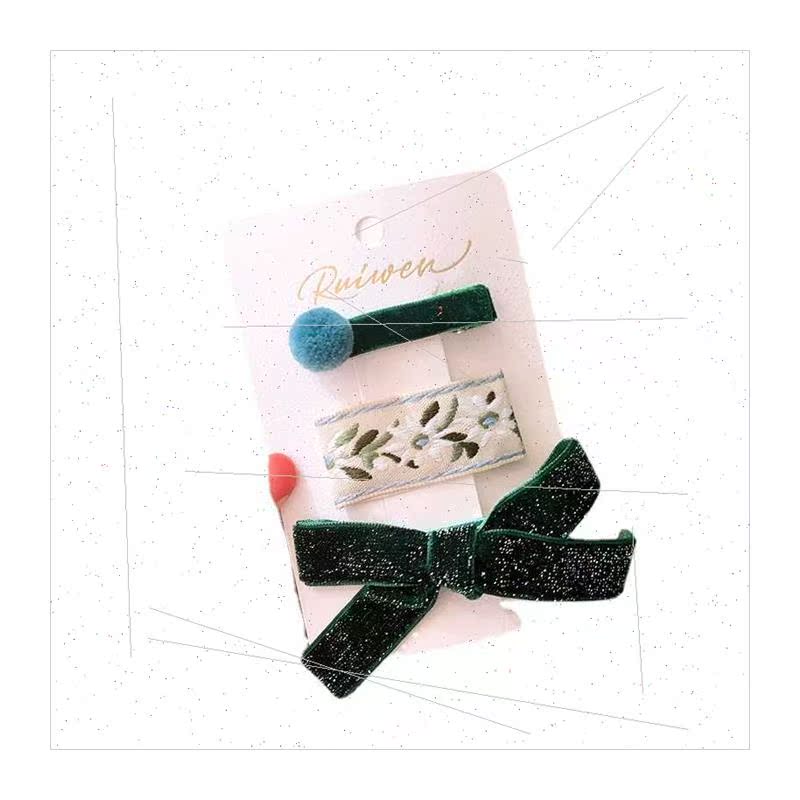 Threepcs fall new Korea girls sweet velvet bow piercing ball - 图3