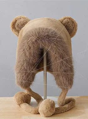 Winter plush hat female new cute fall winter bear padded hat