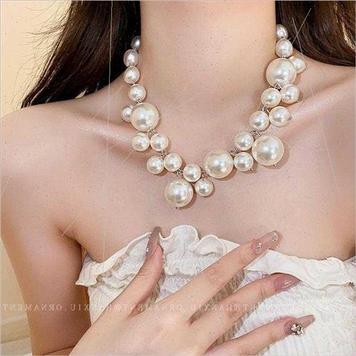 2023 Vintage pearl pearl necklace French collarbone chain br - 图0