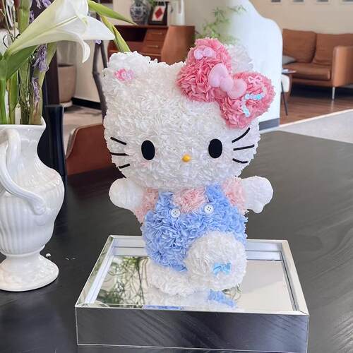 KT猫永生花摆件纯手工绣球高级定制少女心礼物可定制贺卡生日礼物 - 图2