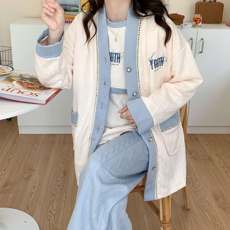 牛奶绒睡衣女浦乳期月子服棉秋2022产后哺衣冬秋冬套装女款大码新