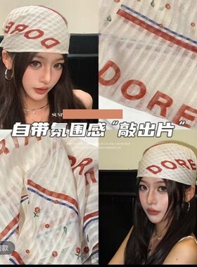 干禧辣妹包头巾女y2k美式高级感字母方巾春夏薄款百搭棉麻丝巾潮