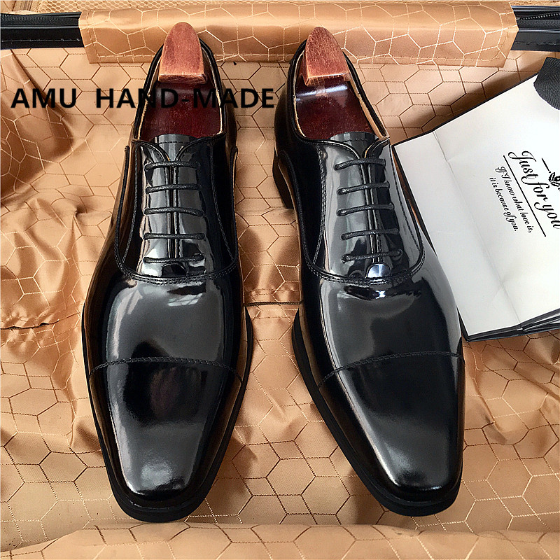 新款高档开边珠漆皮英伦尖头皮鞋男真皮亮面新郎结婚西装鞋牛皮鞋 - 图0