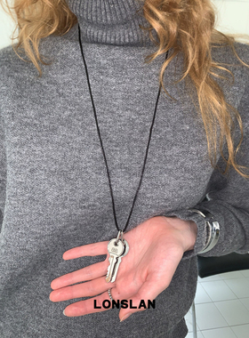 LONSLAN ACC 秋冬设计感复古做旧钥匙吊坠黑绳项链百搭毛衣链