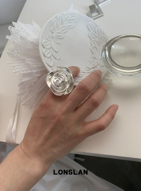 LONSLAN ACC 2025ss银色气质夸张花朵可调节戒指百搭指环