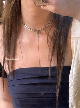 Lonslan ACC 翡翠绿气质短款流苏链条锁骨链ins小众颈链