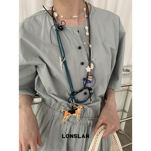 LONSLAN ACC 2025ss重工编织彩色编织绳绑带项链吊坠长款配饰 - 图0