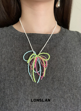 LONSLAN ACC 2025ss可爱韩系少女烟花彩色串珠项链百搭颈链