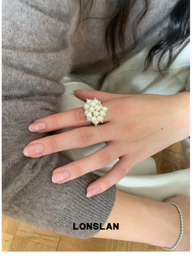 LONSLAN ACC 26秋冬小众设计米珠花簇百搭个性戒指