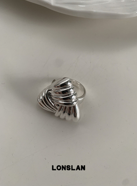 LONSLAN ACC 2025ss银色简约三角编织夸张百搭戒指开口指环