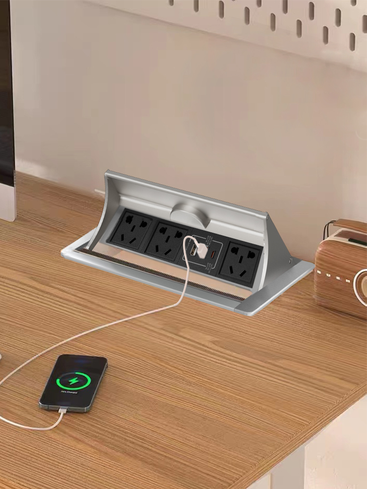 爱瑞堡翻盖插座带无线充电桌面嵌入式排插USB书桌会议桌接线板 - 图2