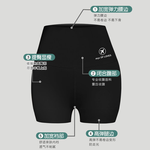 无尴尬线防走光三分鲨鱼裤女收腹提臀加裆可外穿保险瑜伽健身打底 - 图2