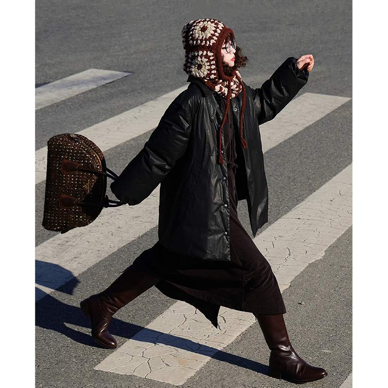 半圆原创设计师女装2025冬季黑色高级感超好看中长款防风羽绒服女 - 图1