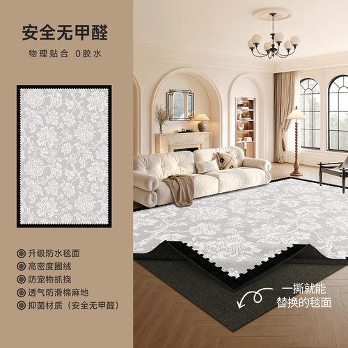 【可拆洗地毯】法式奶油风地毯客厅中古地毯卧室沙发茶几垫可机洗 - 图3