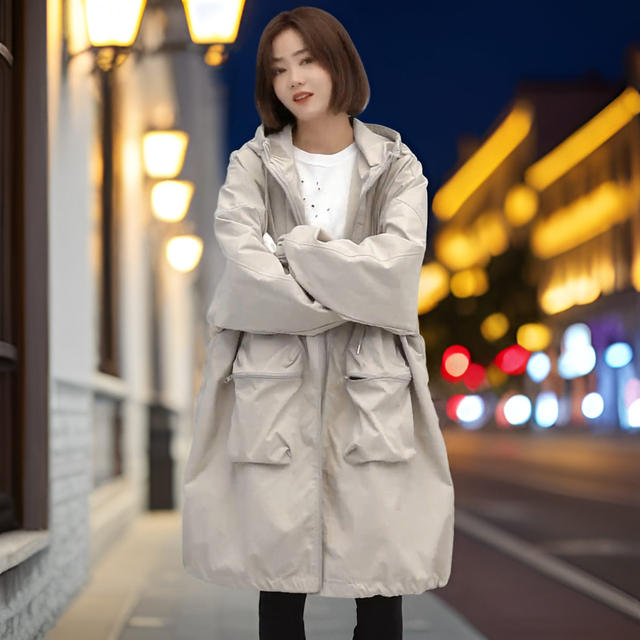 Korean style hooded high-end coat for women mid-length windbreaker spring, autumn and winter new Korean style casual baseball uniform top