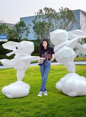 云朵兔子玻璃钢雕塑摆件商场景区房地产新年活动网红拍照装饰美陈