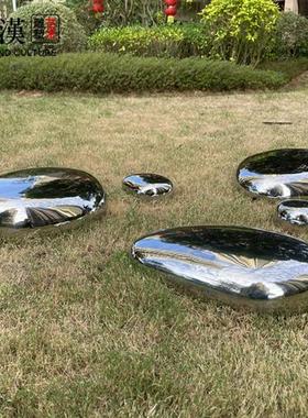 不锈钢水滴鹅卵石头雕塑镜面墙面水池景观软装饰售楼处落地摆件圆