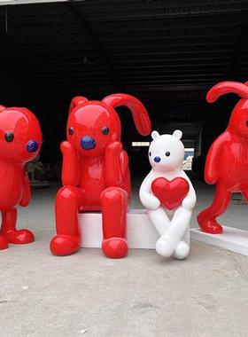 张占占pupu熊网红卡通兔子大摆件玻璃钢雕塑商场户外店铺美陈装饰