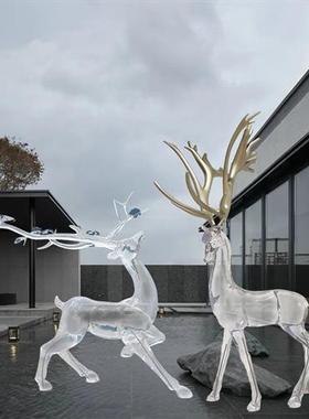 园林广场草坪麋鹿装饰品透明树脂水晶鹿摆件酒店会所大堂落地雕塑