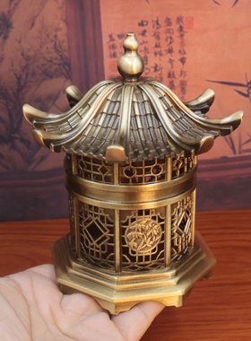 凉亭香炉禅意古亭香薰炉摆件黄铜香薰炉家居办公室装饰工艺品礼品