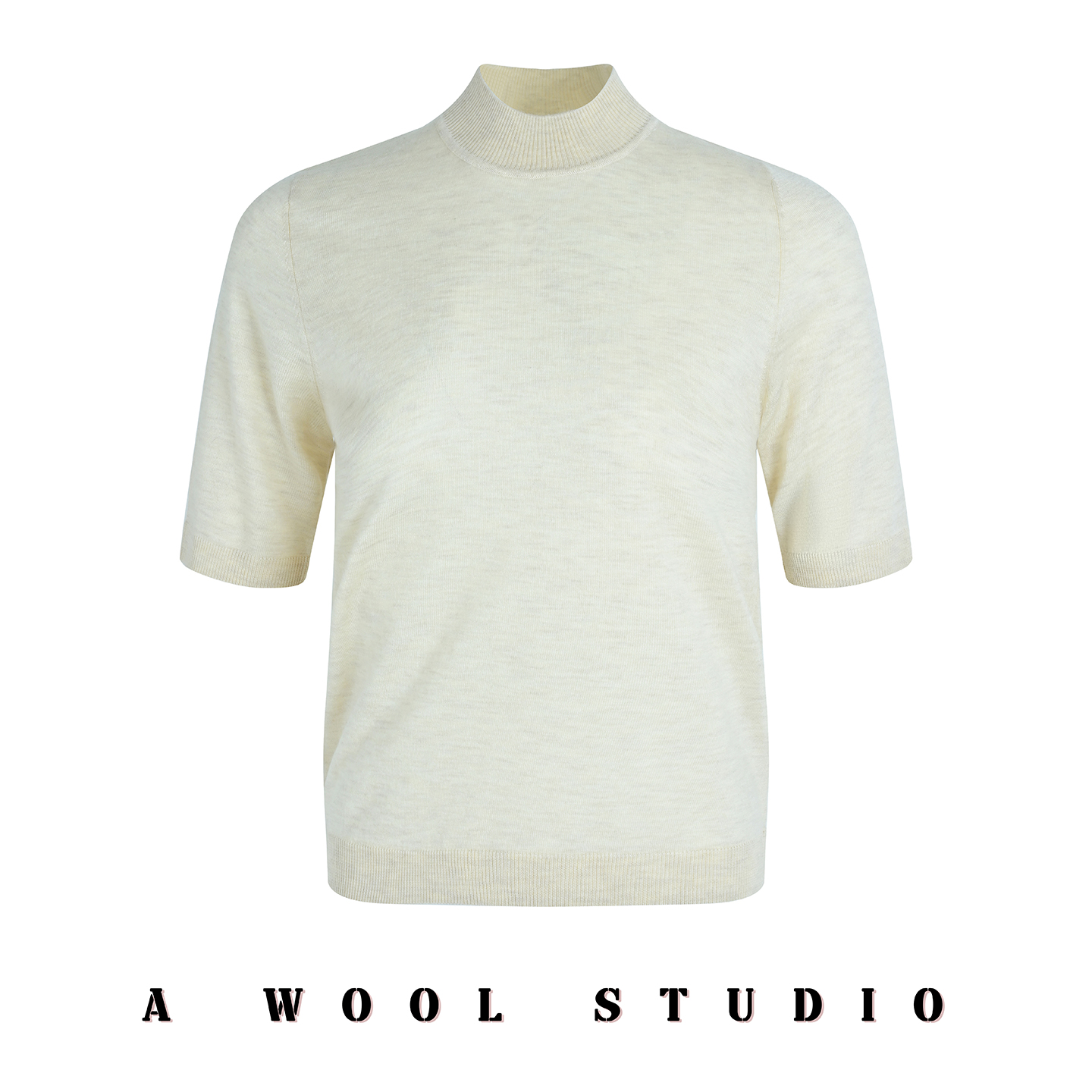 精纺羊毛气质纯色半高领短袖春夏新款半袖宽松百搭针织打底体恤衫 - 图0