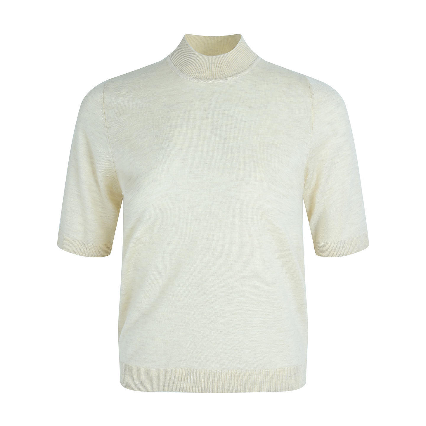 精纺羊毛气质纯色半高领短袖春夏新款半袖宽松百搭针织打底体恤衫 - 图2