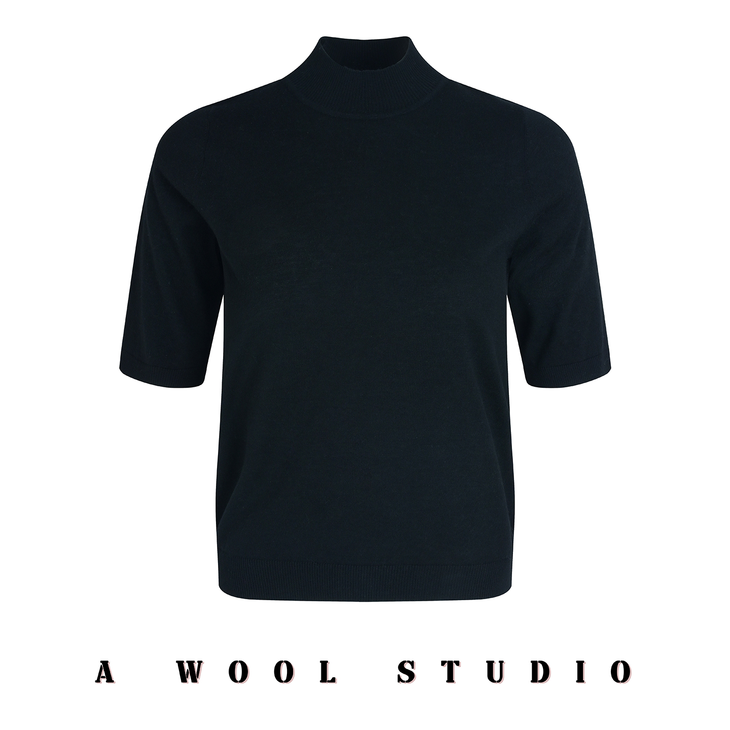 精纺羊毛气质纯色半高领短袖春夏新款半袖宽松百搭针织打底体恤衫 - 图3