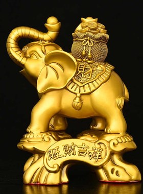 速发黄铜大象摆件一对门水象客厅电视柜办公室吸口铜象大艺品特工