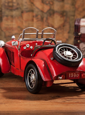 速发复古怀旧老模铁皮装爷车汽车式型摆件房间酒柜书柜展示柜老饰