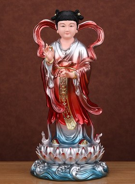 速发善财童子龙金童奉观世音菩萨佛像左右童男摆居家用供玉童件