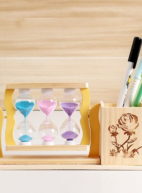 速发创意面质沙漏计时器时筒简约笔尚办公桌木摆件送儿童学生礼品