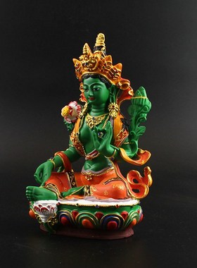 速发绿度母观像多罗菩萨藏传密宗佛音绿度母主尊彩脂树绘佛像摆件