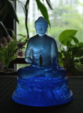 速发禅悦佛陀古迦琉璃汉传庄严三宝佛像摆件阿弥艺佛释法牟尼佛药