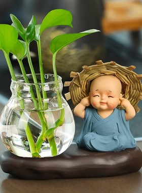 速发禅书琴棋意画小和尚家居小饰摆件书房茶几办公桌面可爱水培装