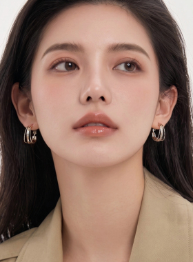 复古咖金色三层漂亮耳圈女高级感