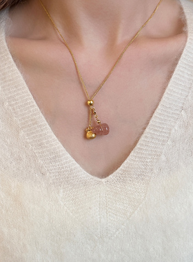 古法金色福袋草莓晶葫芦吊坠项链