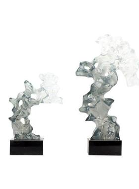 新中式透明树脂假山雕塑艺术品摆件展示厅玄关酒店大堂走廊装饰品