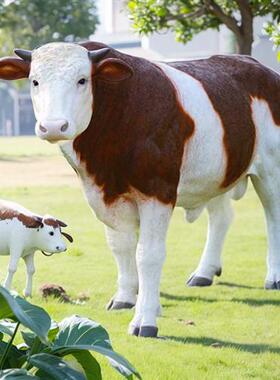 户外玻璃钢大型仿真西门塔尔安格斯黑牛和牛雕塑模型园林装饰摆件