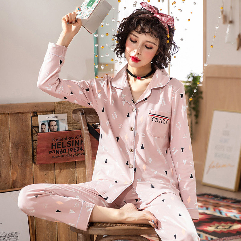 2020新款春秋季纯棉长袖网红冬睡衣 莼绵睡衣/家居服套装