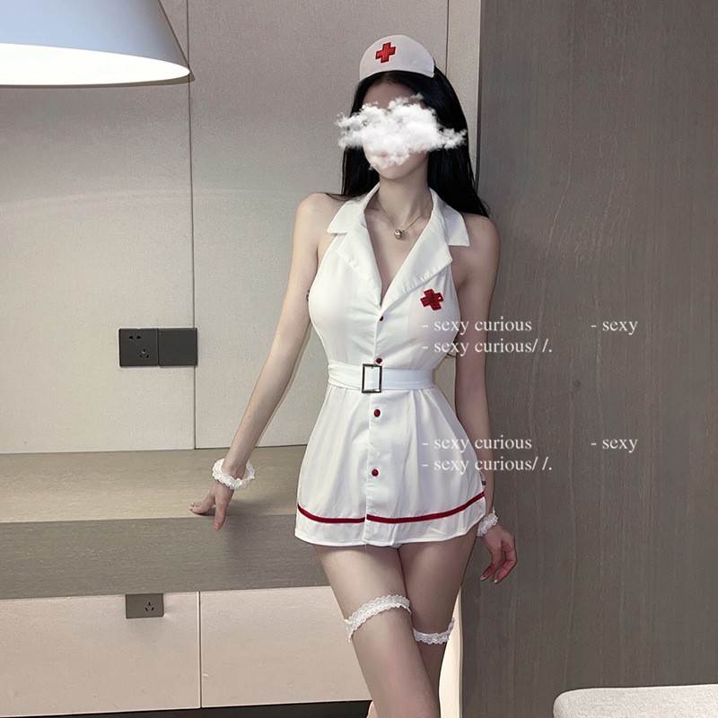 护士制服的诱感女小胸性感制服套装纯欲角色扮演深v低胸连衣短裙-图1