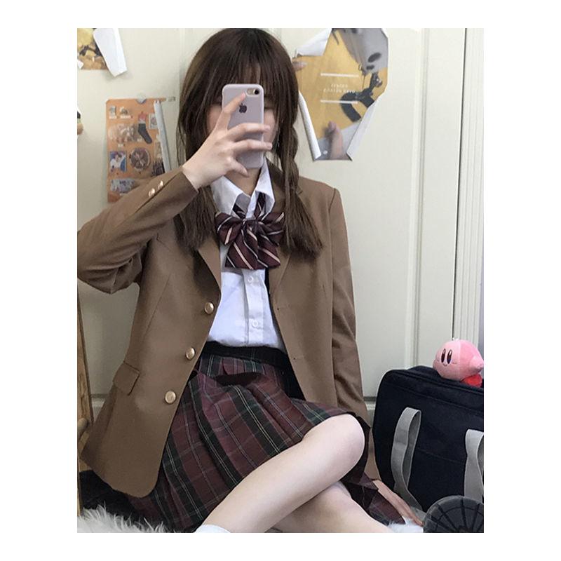 日系基础款JK制服西装三粒扣茶色西服女学生棕色班服校服上衣外套